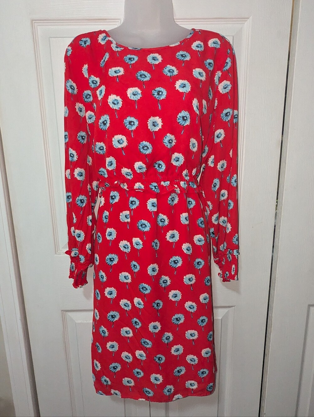 J Crew Women's Red Floral Long-Sleeve Midi Dress 454